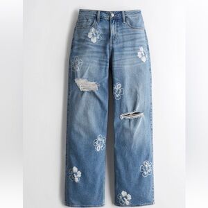 Hollister Blue Floral Hibiscus Print Jeans Size 13